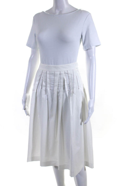 Peserico Womens Cotton Pleated A Line Midi Skirt White Size 40