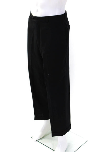 Calvin Klein Mens Black Wool Pleated Cuff Straight Leg Dress Pants Size 32X32