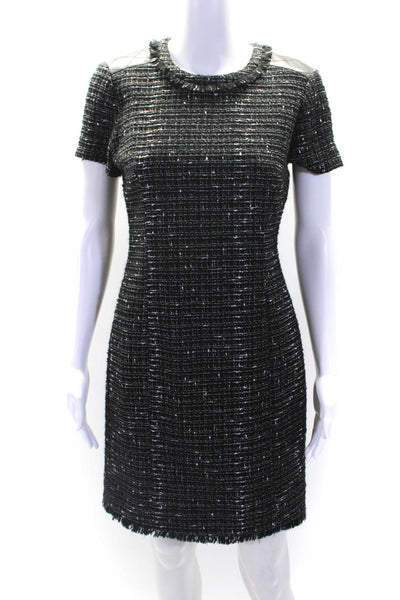 Kate Spade New York Womens Black Wool Textured Leather Trim Shift Dress Size 2