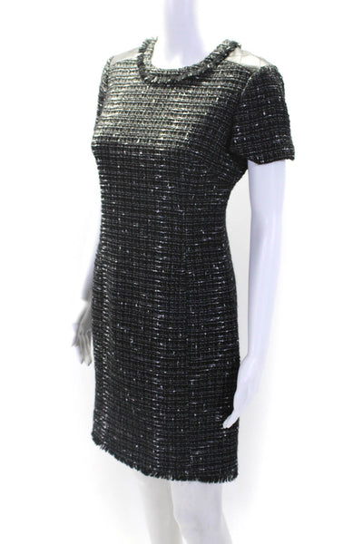 Kate Spade New York Womens Black Wool Textured Leather Trim Shift Dress Size 2