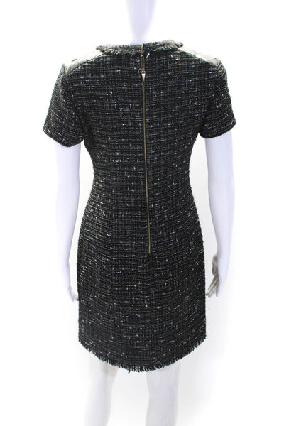 Kate Spade New York Womens Black Wool Textured Leather Trim Shift Dress Size 2