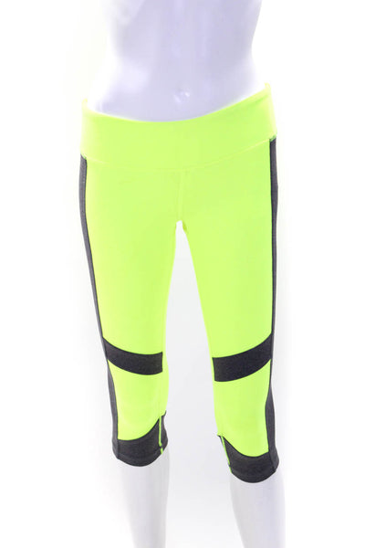 Alo Yoga Womens Neon Yellow Gray Color Block Crop Pants Leggings Size XS