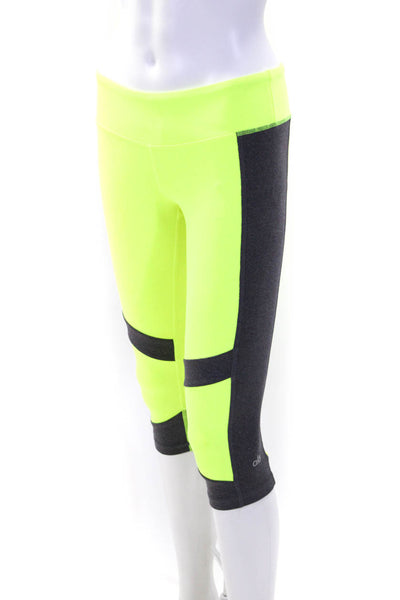 Alo Yoga Womens Neon Yellow Gray Color Block Crop Pants Leggings Size XS