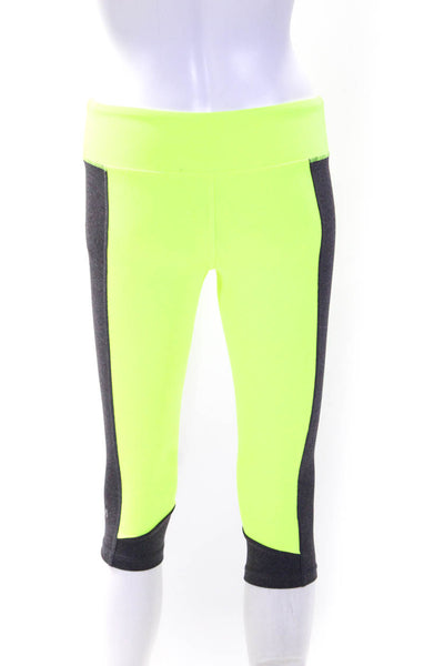 Alo Yoga Womens Neon Yellow Gray Color Block Crop Pants Leggings Size XS