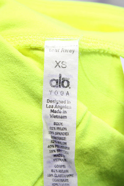 Alo Yoga Womens Neon Yellow Gray Color Block Crop Pants Leggings Size XS