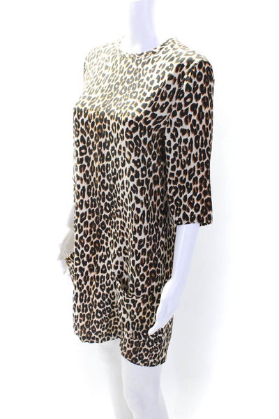 Equipment Femme Womens Brown Silk Leopard Print 3/4 Sleeve Shirt Dress Size XS