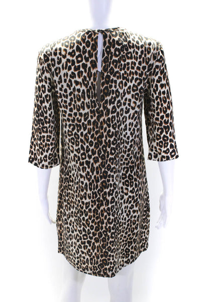 Equipment Femme Womens Brown Silk Leopard Print 3/4 Sleeve Shirt Dress Size XS