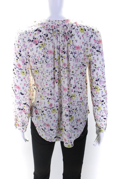 Rebecca Taylor Womens Beige Silk Floral V-Neck Long Sleeve Blouse Top Size 0