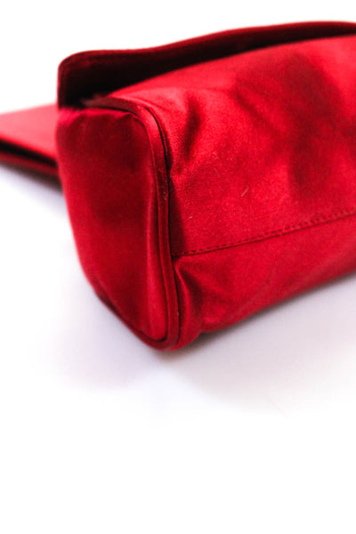 Prada Womens Silk Satin Logo Flap Clutch Pouch Handbag Red