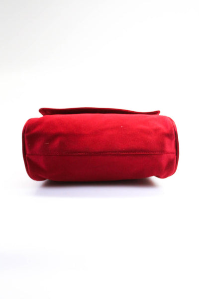 Prada Womens Silk Satin Logo Flap Clutch Pouch Handbag Red