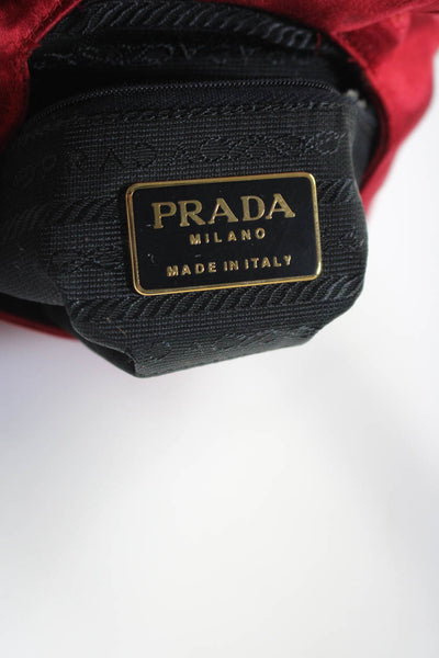 Prada Womens Silk Satin Logo Flap Clutch Pouch Handbag Red