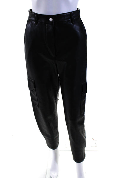 Wilfred Free Womens Black Vegan Leather Fly Button Straight Cargo Pants Size 2