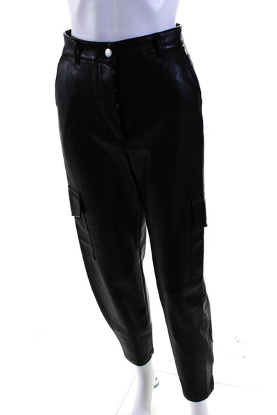 Wilfred Free Womens Black Vegan Leather Fly Button Straight Cargo Pants Size 2