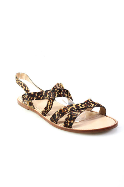 J Crew Womens Leopard Printed Pony Hair Strappy Sandals Brown Size 8.5