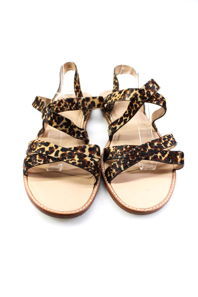 J Crew Womens Leopard Printed Pony Hair Strappy Sandals Brown Size 8.5