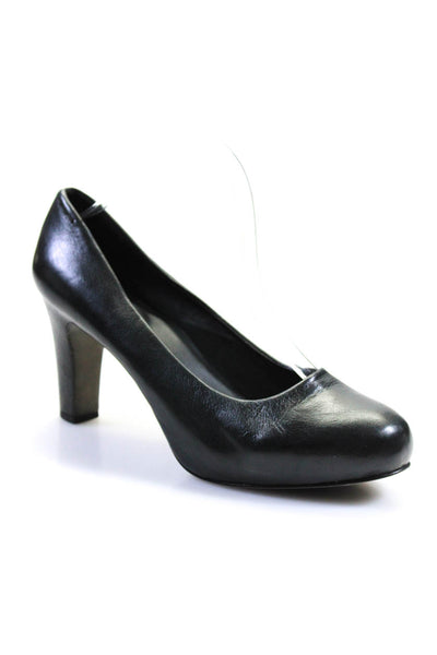 Eileen Fisher Womens Slip On Block High Heels Leather Black Size 9.5 US