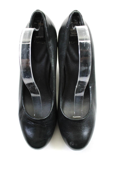 Eileen Fisher Womens Slip On Block High Heels Leather Black Size 9.5 US