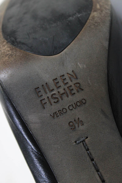 Eileen Fisher Womens Slip On Block High Heels Leather Black Size 9.5 US