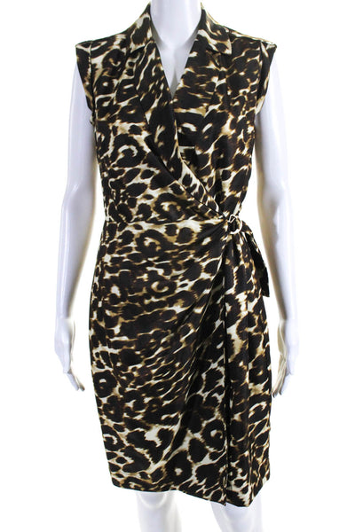 Saks Fifth Avenue Womens Collared Sleeveless Wrap Animal Print Mini Dress Size 6