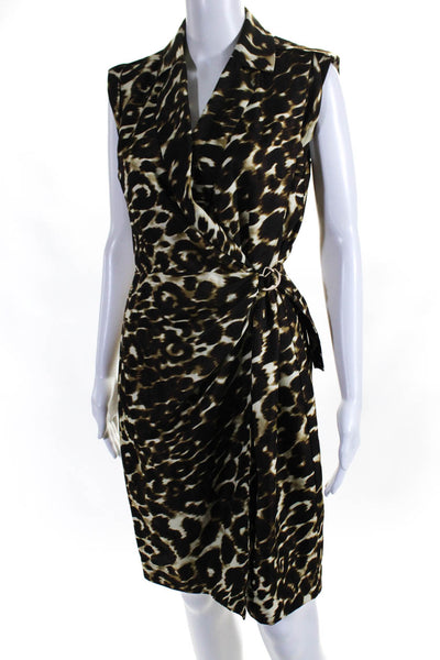 Saks Fifth Avenue Womens Collared Sleeveless Wrap Animal Print Mini Dress Size 6