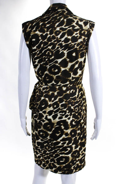 Saks Fifth Avenue Womens Collared Sleeveless Wrap Animal Print Mini Dress Size 6