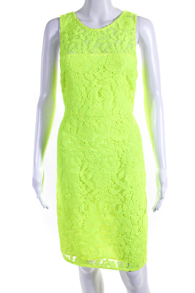 J Crew Women's Round Neck Sleeveless Lace A-Line Mini Dress Neon Yellow Size 10