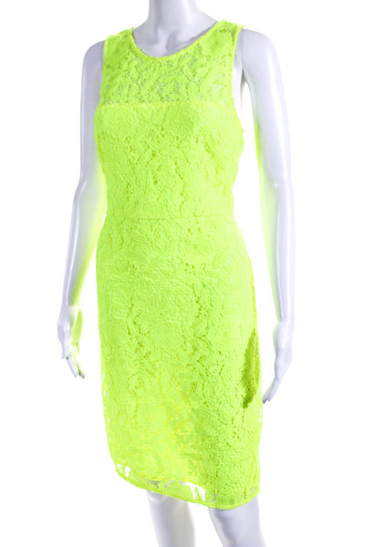 J Crew Women's Round Neck Sleeveless Lace A-Line Mini Dress Neon Yellow Size 10