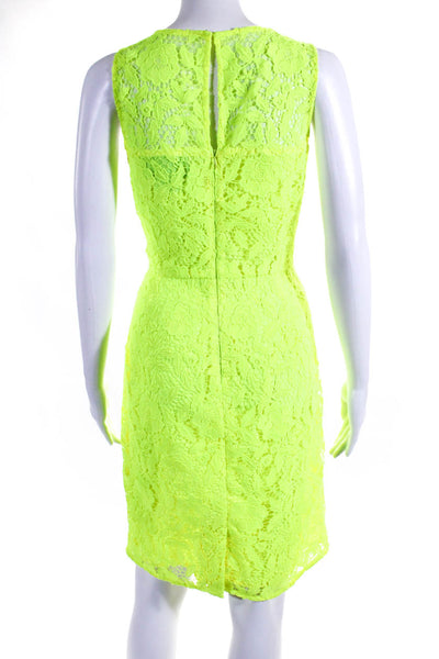 J Crew Women's Round Neck Sleeveless Lace A-Line Mini Dress Neon Yellow Size 10