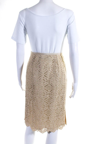 Magaschoni Women's Hook Closure Lace Trim A-Line Lined Midi Skirt Beige Size 6