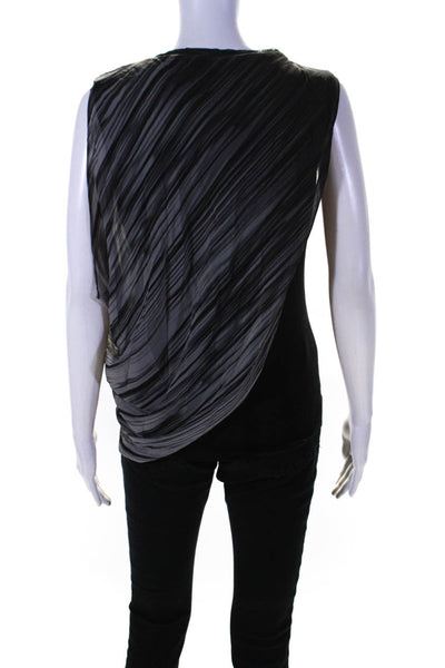 T Tahari Womens Sleeveless Scoop Neck Striped Draped Top Gray Black Size Small