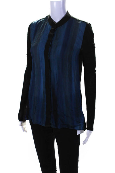 Elie Tahari Womens Button Front Crew Neck Knit Top Black Blue Size Small