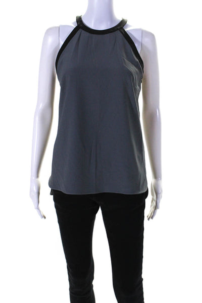 Elie Tahari Womens Back Zip Sleeveless Crew Neck Top Blouse Gray Black Size 4