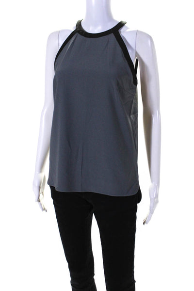 Elie Tahari Womens Back Zip Sleeveless Crew Neck Top Blouse Gray Black Size 4