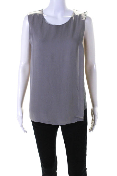 Elie Tahari Womens Sleeveless Scoop Neck Draped Top Gray Silk Size Small