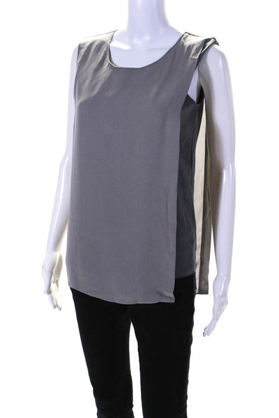 Elie Tahari Womens Sleeveless Scoop Neck Draped Top Gray Silk Size Small