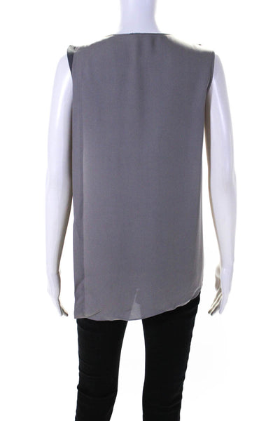 Elie Tahari Womens Sleeveless Scoop Neck Draped Top Gray Silk Size Small