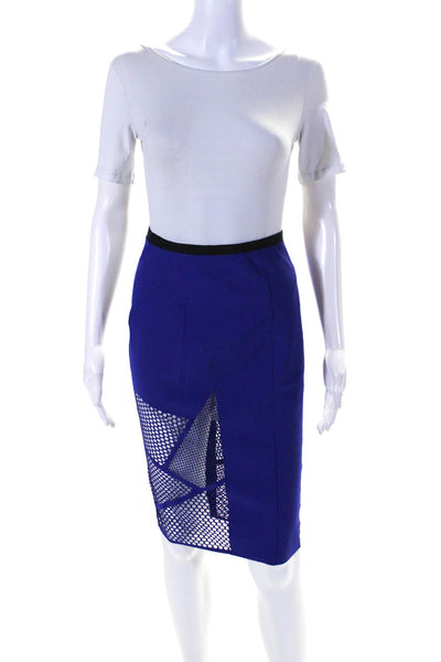 Elie Tahari Womens Elastic Waistband Laser Cut Pencil Skirt Blue Black Small