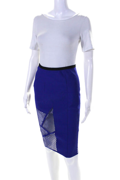 Elie Tahari Womens Elastic Waistband Laser Cut Pencil Skirt Blue Black Small