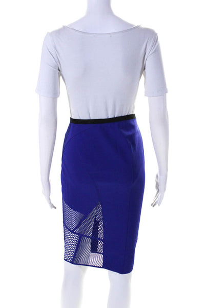 Elie Tahari Womens Elastic Waistband Laser Cut Pencil Skirt Blue Black Small