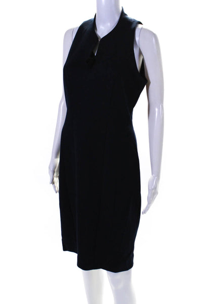 Elie Tahari Womens Back Zip Sleeveless Keyhole Sheath Dress Navy Silk Size 6