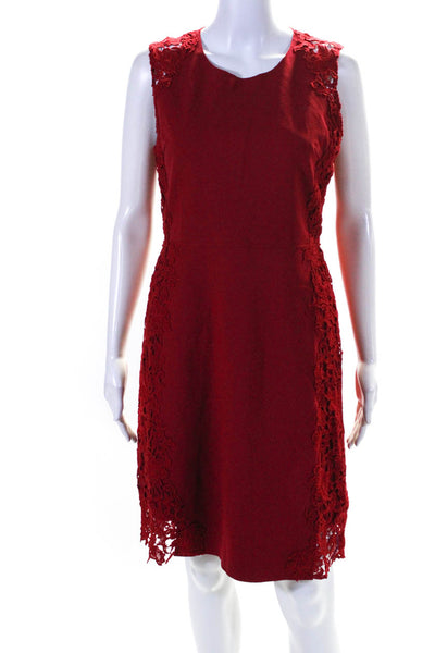 Elie Tahari Womens Back Zip Scoop Neck Lace Trim Sheath Dress Red Size 6