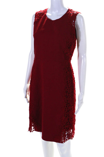 Elie Tahari Womens Back Zip Scoop Neck Lace Trim Sheath Dress Red Size 6