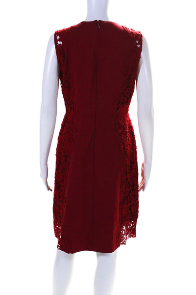 Elie Tahari Womens Back Zip Scoop Neck Lace Trim Sheath Dress Red Size 6