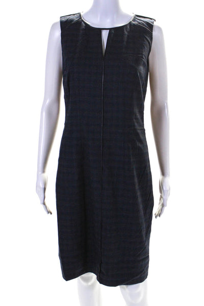 Elie Tahari Womens Back Zip Sleeveless Keyhole Plaid Dress Navy Wool Size 6