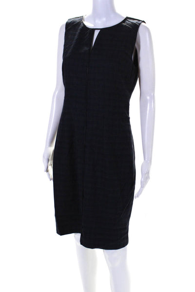 Elie Tahari Womens Back Zip Sleeveless Keyhole Plaid Dress Navy Wool Size 6