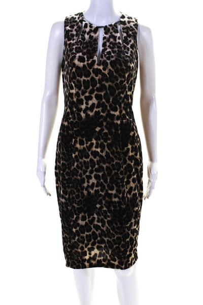 Elie Tahari Womens Sleveeless Cut Out Velvet Leopard Print Dress Brown Black 4