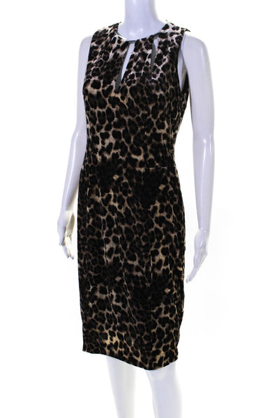 Elie Tahari Womens Sleveeless Cut Out Velvet Leopard Print Dress Brown Black 4