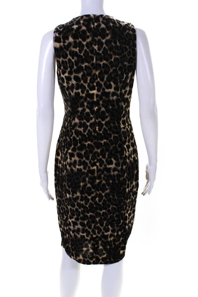 Elie Tahari Womens Sleveeless Cut Out Velvet Leopard Print Dress Brown Black 4