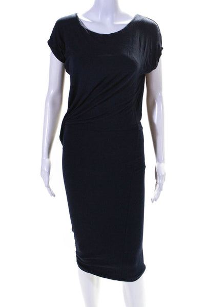 Tahari Womens Short Sleeve Scoop Neck Knit Shift Dress Navy Blue Size Small