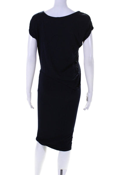 Tahari Womens Short Sleeve Scoop Neck Knit Shift Dress Navy Blue Size Small